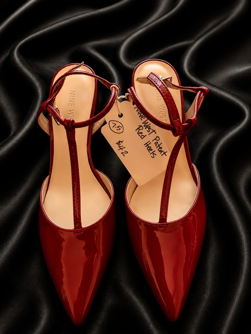 Nine West Red Patent Pointed-Toe T-Strap Slingbacks  NWOT - Picture 6 of 6